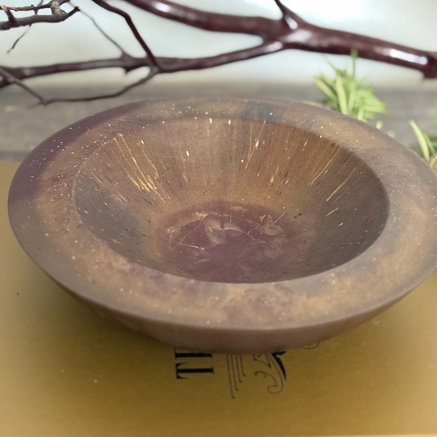 Rustic Bronze Bowl with Garnet Accents | Rustic Decorative Bowl for Home Decor