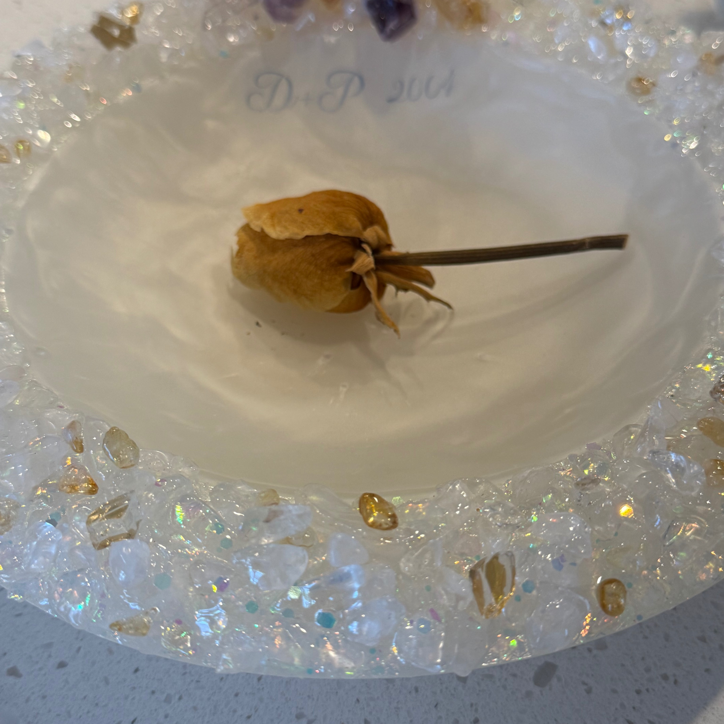 Personalized Wedding Bowl with Crystals – Custom Initials & Date