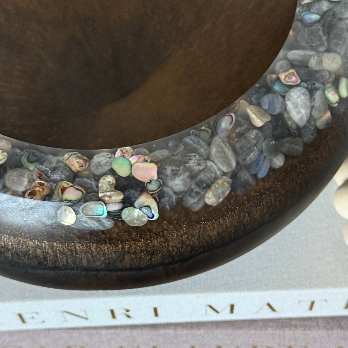 Wood Inspired Resin Bowl with Abalone Rim