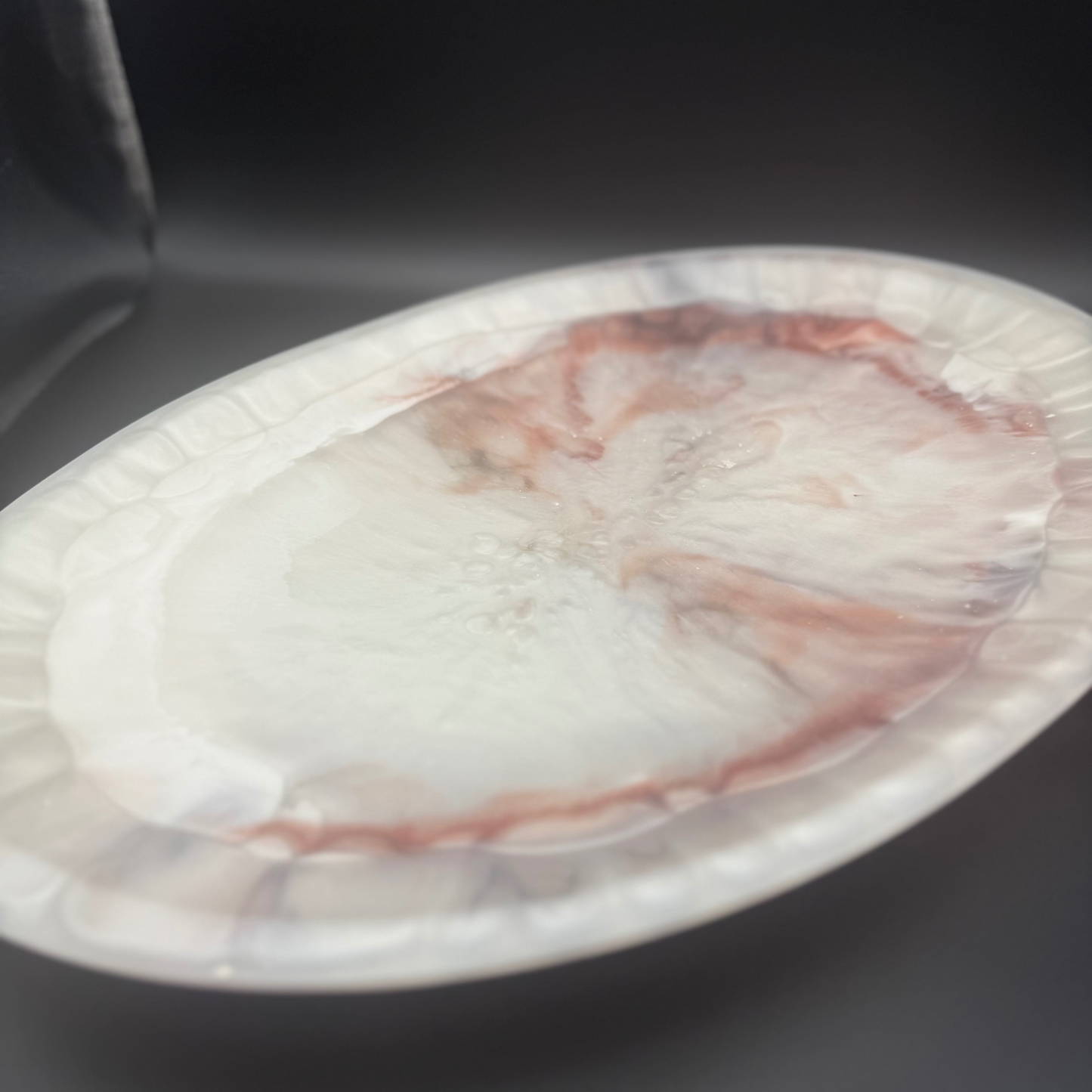 Handcrafted Alabaster / Marble Inspired Platter - Large White and Coral Resin Platter for Home Decor