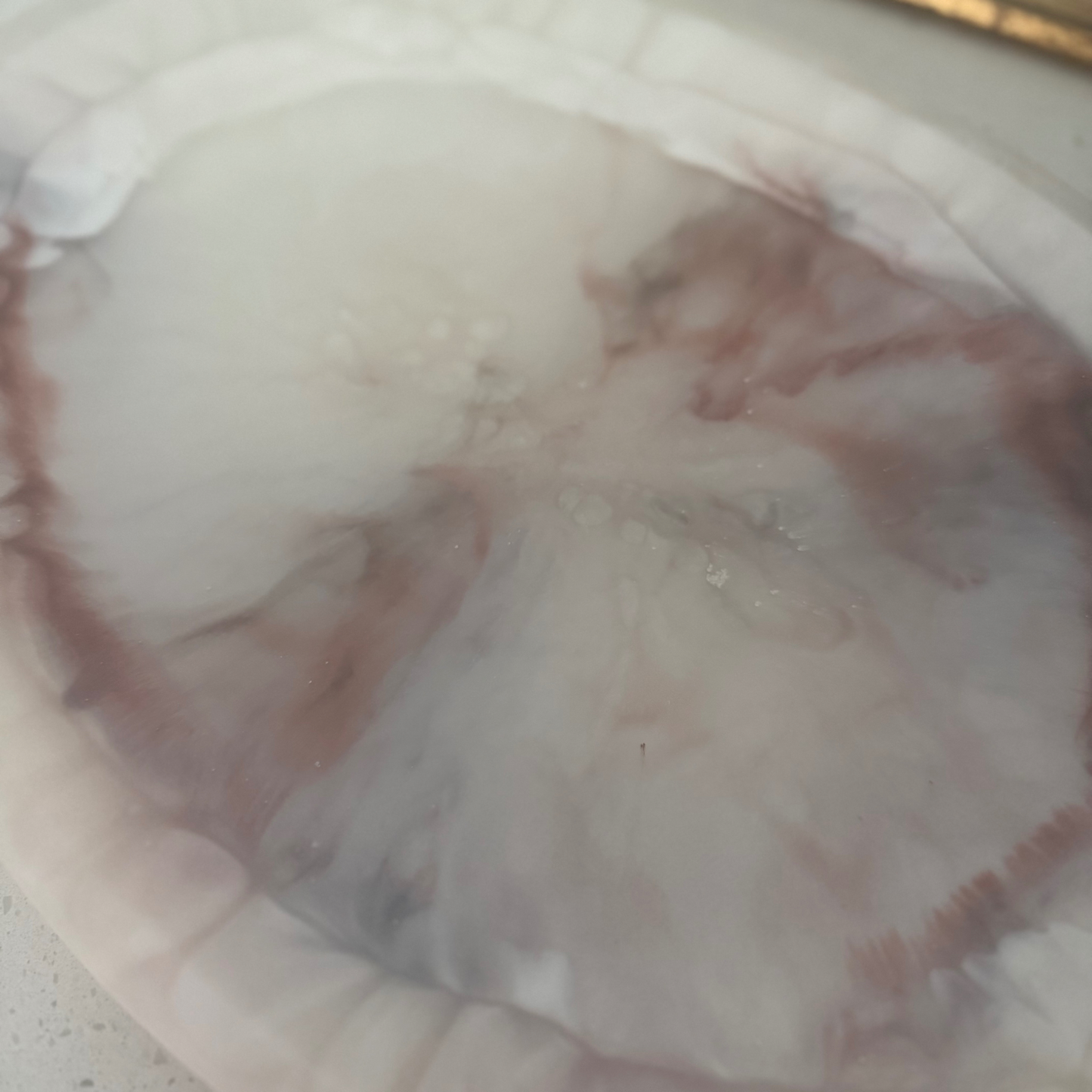 Handcrafted Alabaster / Marble Inspired Platter - Large White and Coral Resin Platter for Home Decor