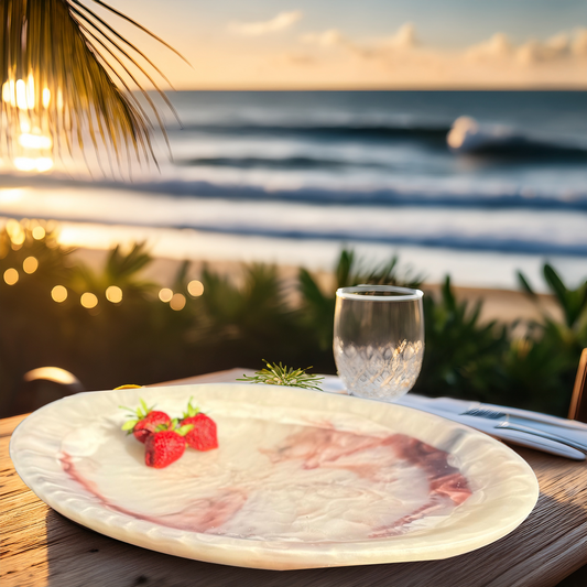 Handcrafted Alabaster / Marble Inspired Platter - Large White and Coral Resin Platter for Home Decor