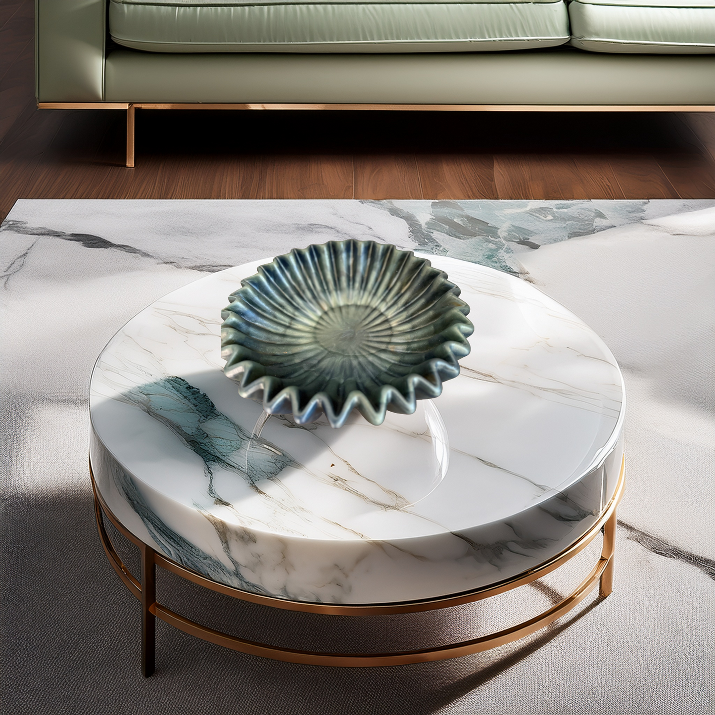Elegant Pleated Resin Bowl in Amazonite Tones - Unique Handmade Home Decor