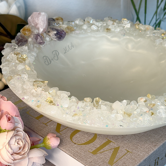 Personalized Wedding Bowl with Crystals – Custom Initials & Date