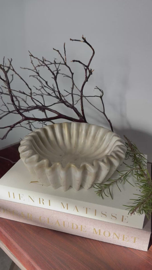 Travertine Inspired Bowl | Pleated Bowl for Minimalist Decor
