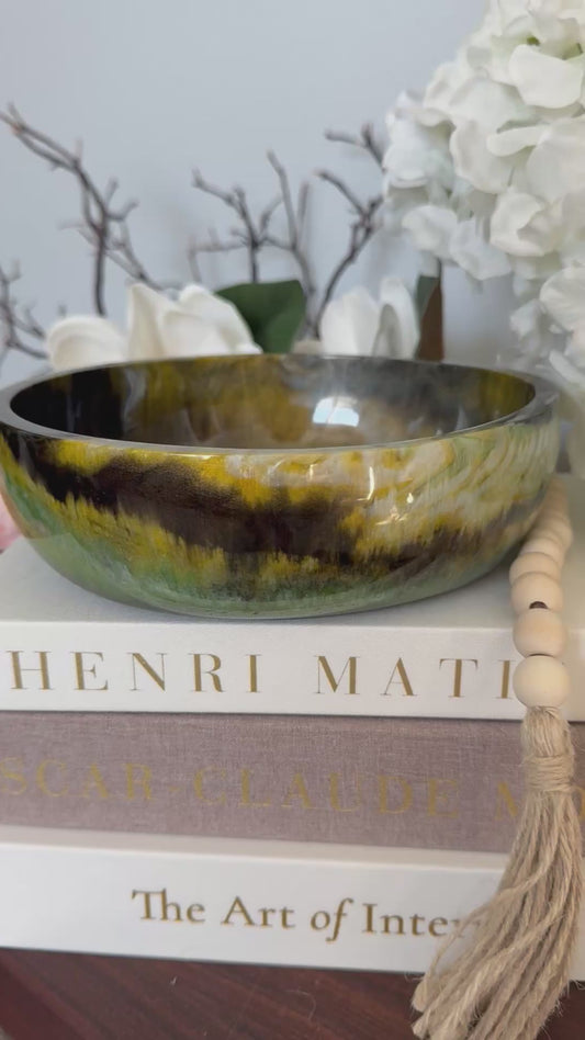 Agate Inspired Resin Bowl - Green and Yellow Decorative Bowl