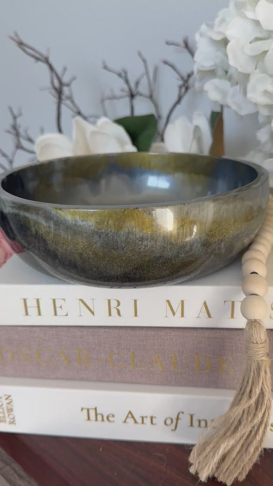Agate Inspired Resin Bowl - Graphite and Amber Decorative Bowl